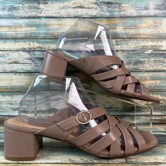 Trotters Lauri Slide Sandals Woven Taupe Leather Adjustable Strap Womens Size 9M - Picture 1 of 12